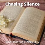 Image of book with flowers on it and a cup of coffee and title which is chasing silence.