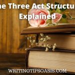 Image of flowers and books and title which is the three act structure explained