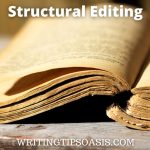 Image of open old book and title which is structura editing.