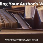 Image of old books and title of pin which is finding your author's voice.