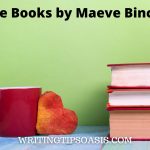Image of cup, heart shape and books and title which is five books by Maeve Binchy