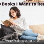 Image of woman reading a book with her cat and title which is 10 books I want to read