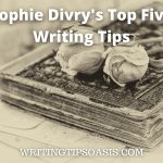 Image of vintage book with roses on it and title which is Sopie Divry's top 5 writing tips.