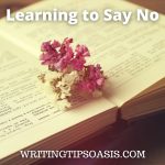 Image of vintage book with flower on it and title which is learning to say no.