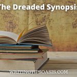 Image of books on table and title of post which is the dreaded synopsis.
