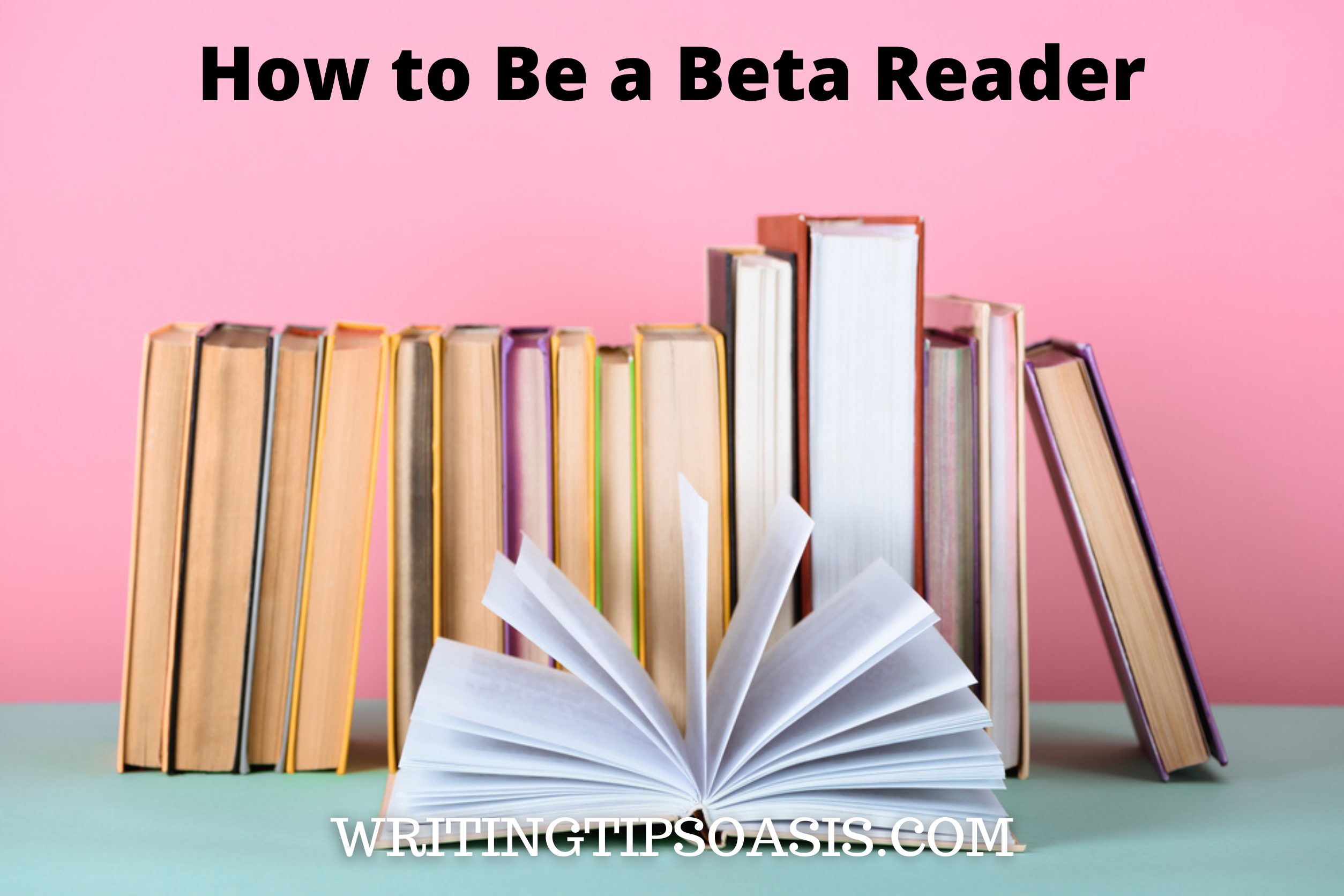 Image of books on pink background.